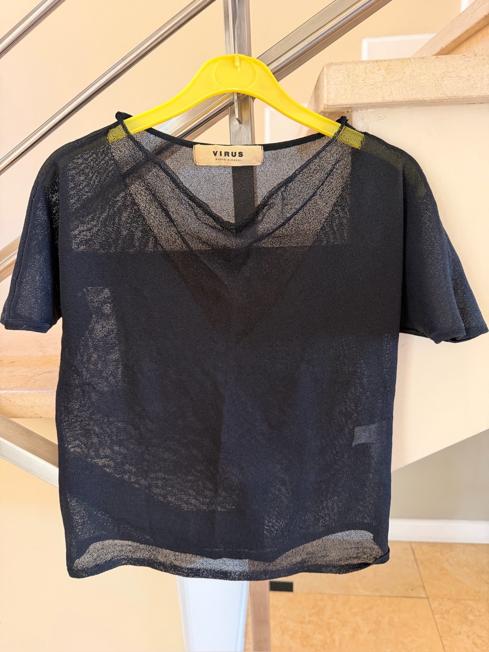 Vintage Virus black Sheer Short-Sleeve Top